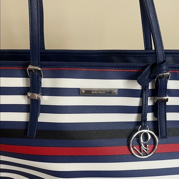 Nine West Women’s Navy and Red Striped Tote - Picture 2 of 8